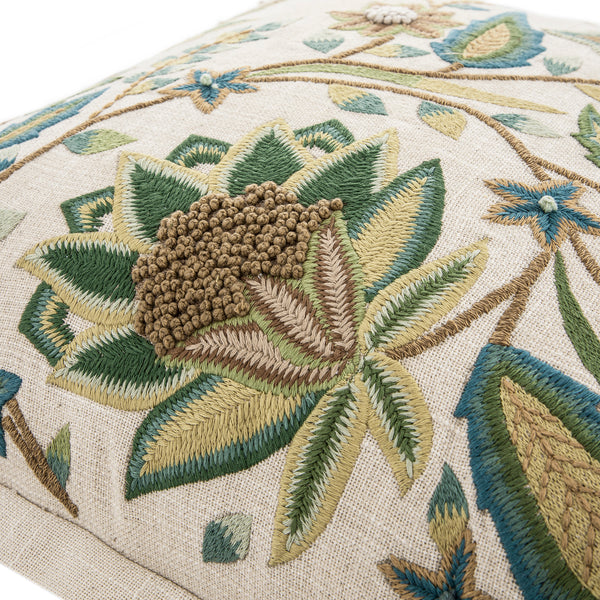 Flora & Fauna Hand Embroidered Jacobean Paradise Cushion