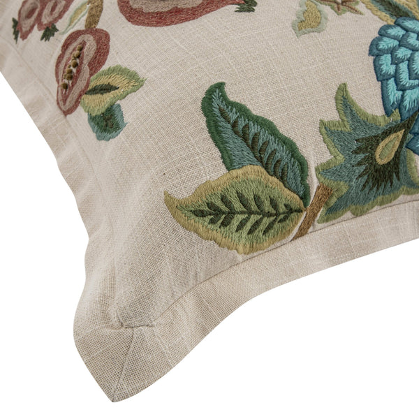 Flora & Fauna Hand Embroidered Jacobean Pomegranate Cushion