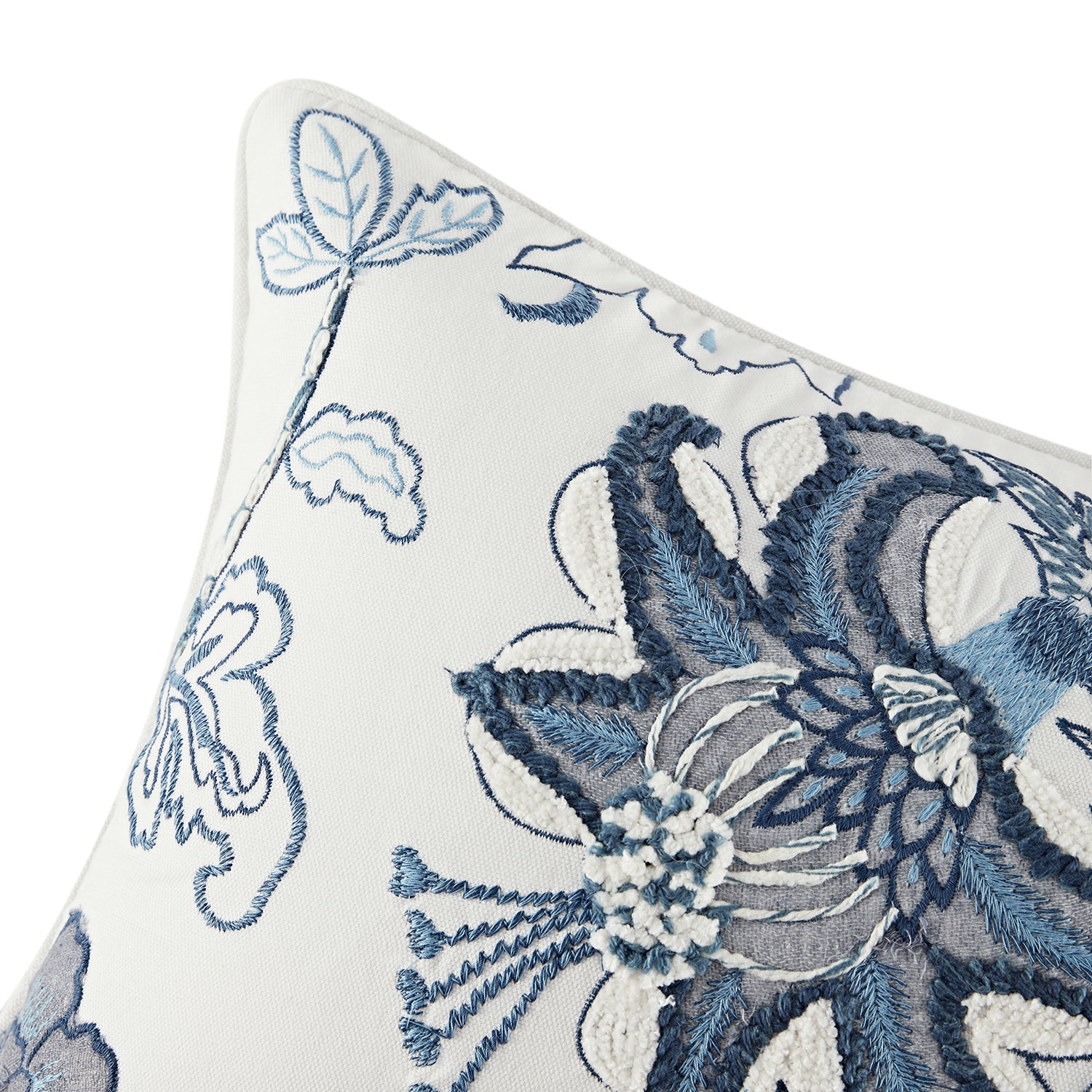 Jaipur Serenity Sky Blue Floral Embroidered Rectangular Cushion