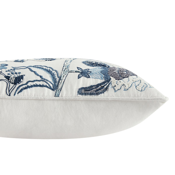 Jaipur Serenity Sky Blue Floral Embroidered Rectangular Cushion - daals