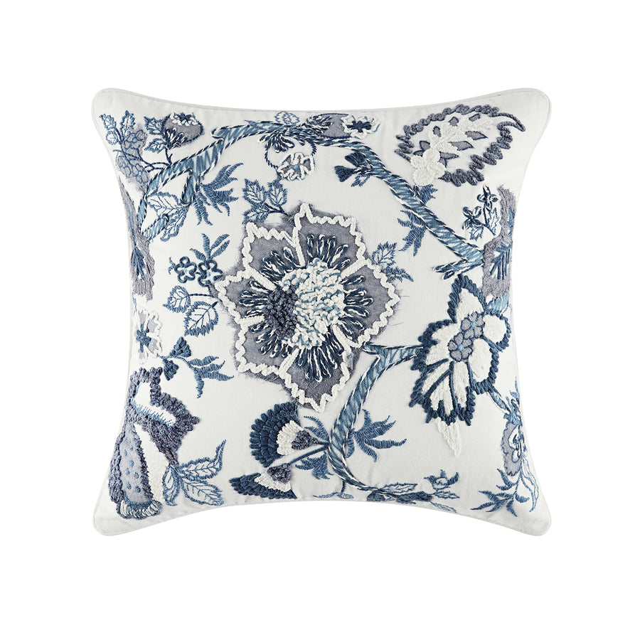Jaipur Serenity Sky Blue Floral Embroidered Cushion