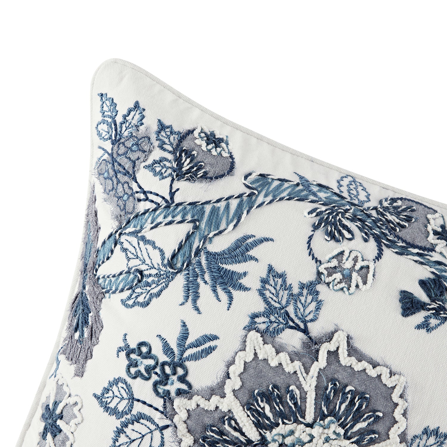 Jaipur Serenity Sky Blue Floral Embroidered Cushion