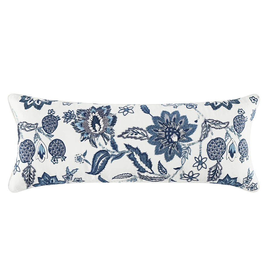 Jaipur Serenity Sky Blue Floral Embroidered Lumbar Cushion