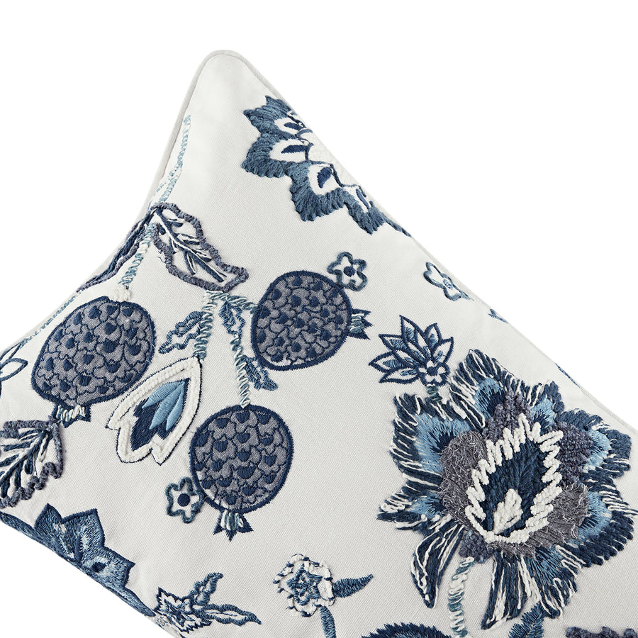 Jaipur Serenity Sky Blue Floral Embroidered Lumbar Cushion