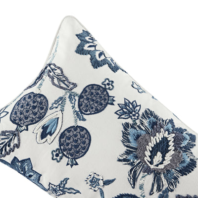 Jaipur Serenity Sky Blue Floral Embroidered Lumbar Cushion