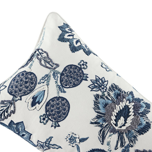 Jaipur Serenity Sky Blue Floral Embroidered Lumbar Cushion - daals