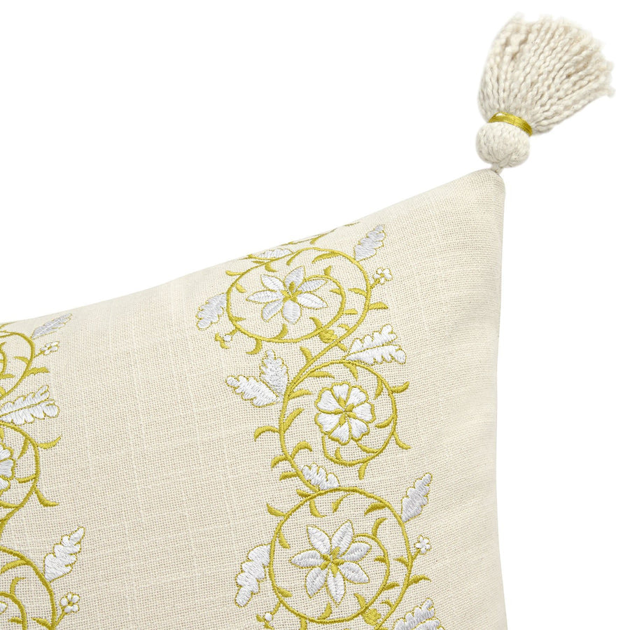 Jasmina Cream Floral Embroidered Linen Blend Tassel Cushion - daals