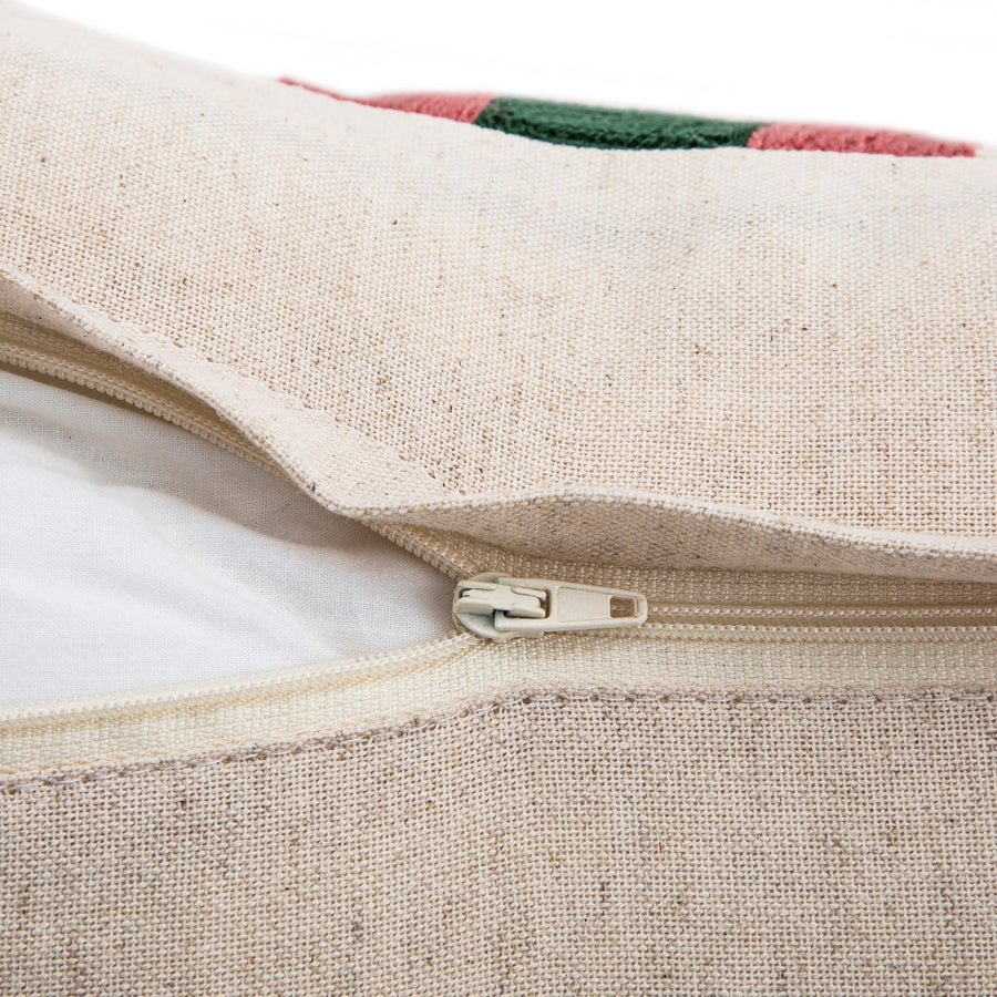 Knox Pink Green & Beige Crewelwork Wool Embroidered Cushion