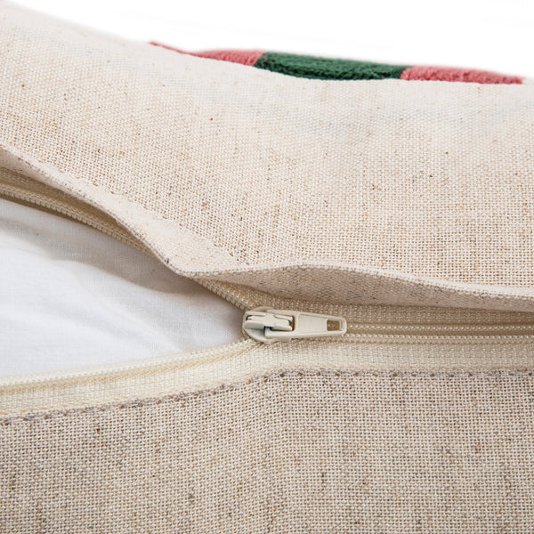 Knox Pink Green & Beige Crewelwork Wool Embroidered Cushion