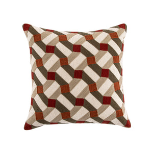 Knox Rust Olive & Beige Crewelwork Wool Embroidered Cushion