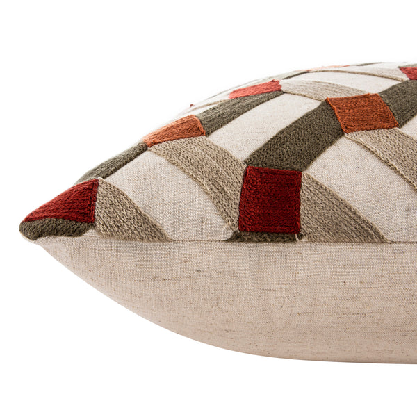 Knox Rust Olive & Beige Crewelwork Wool Embroidered Cushion