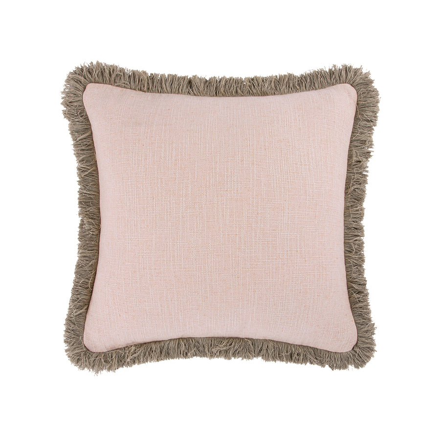 Kyra Blush Pink Linen Fringed Cushion