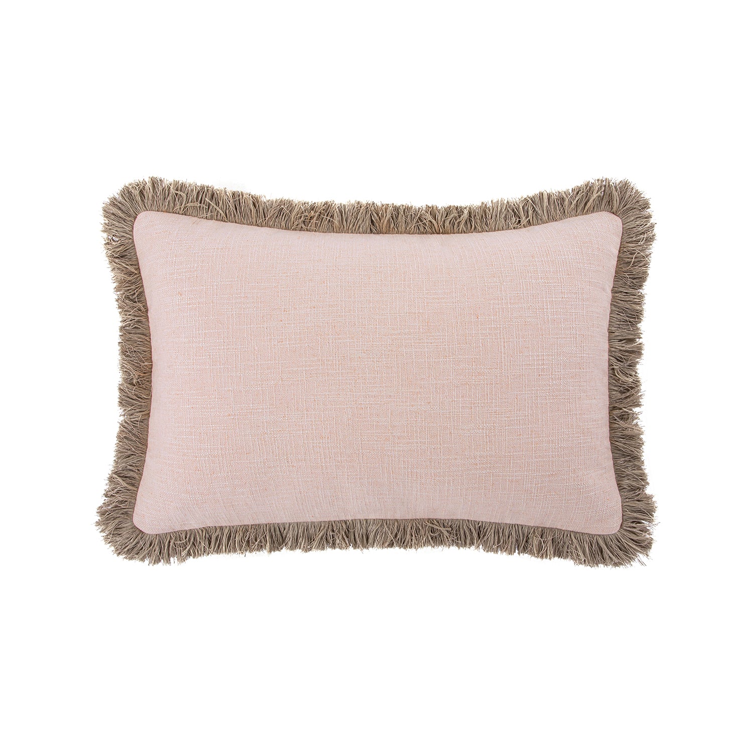Kyra Blush Pink Linen Fringed Rectangular Cushion