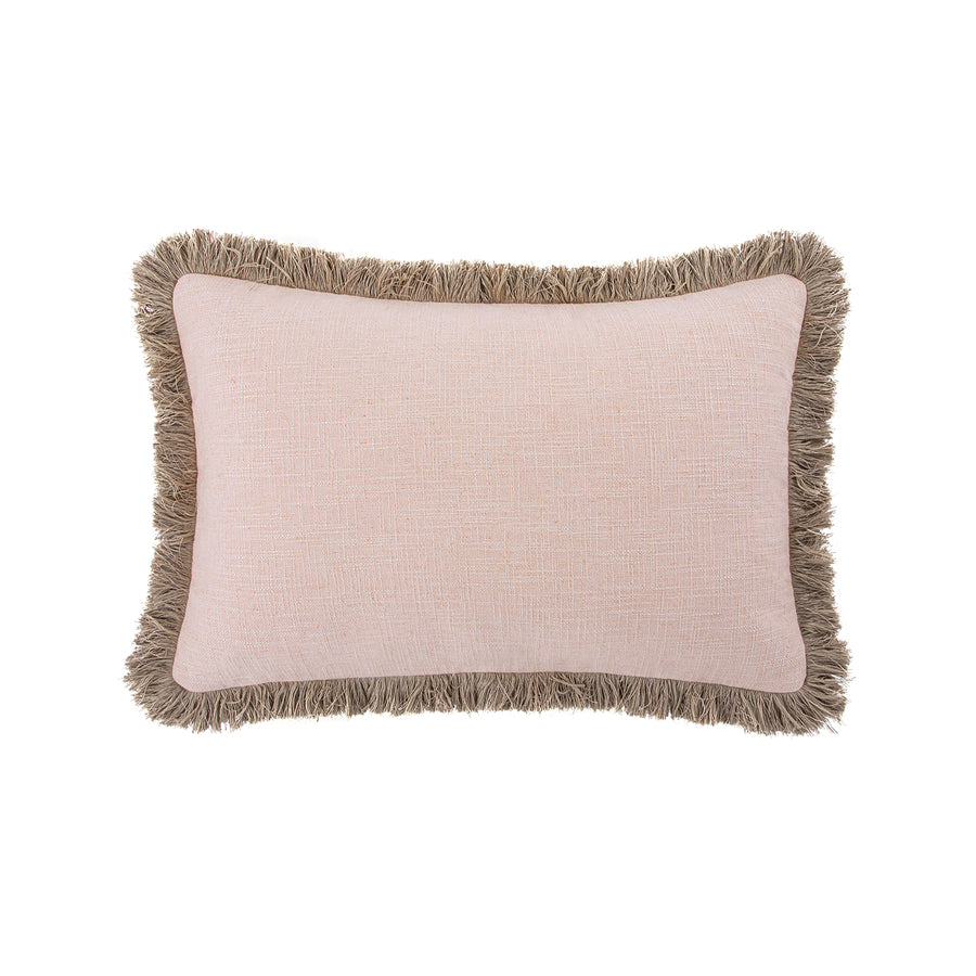 Kyra Blush Pink Linen Fringed Rectangular Cushion