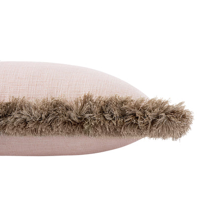 Kyra Blush Pink Linen Fringed Rectangular Cushion