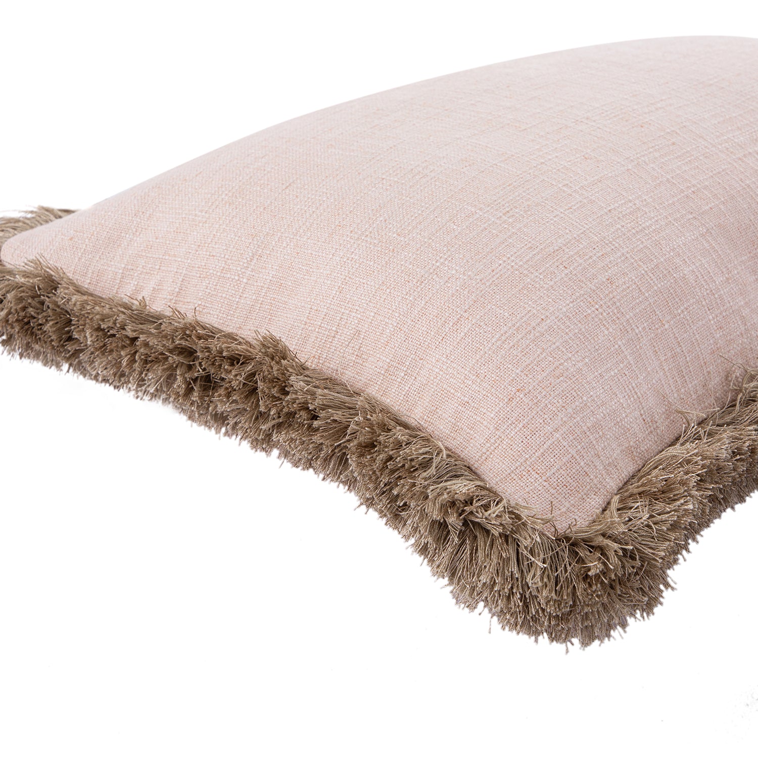 Kyra Blush Pink Linen Fringed Rectangular Cushion
