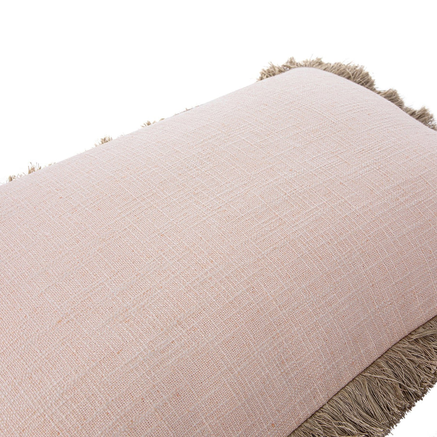 Kyra Blush Pink Linen Fringed Rectangular Cushion