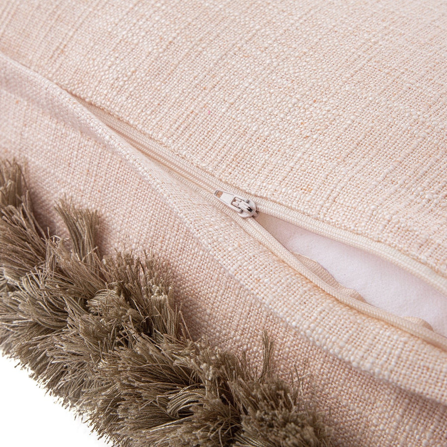 Kyra Blush Pink Linen Fringed Rectangular Cushion
