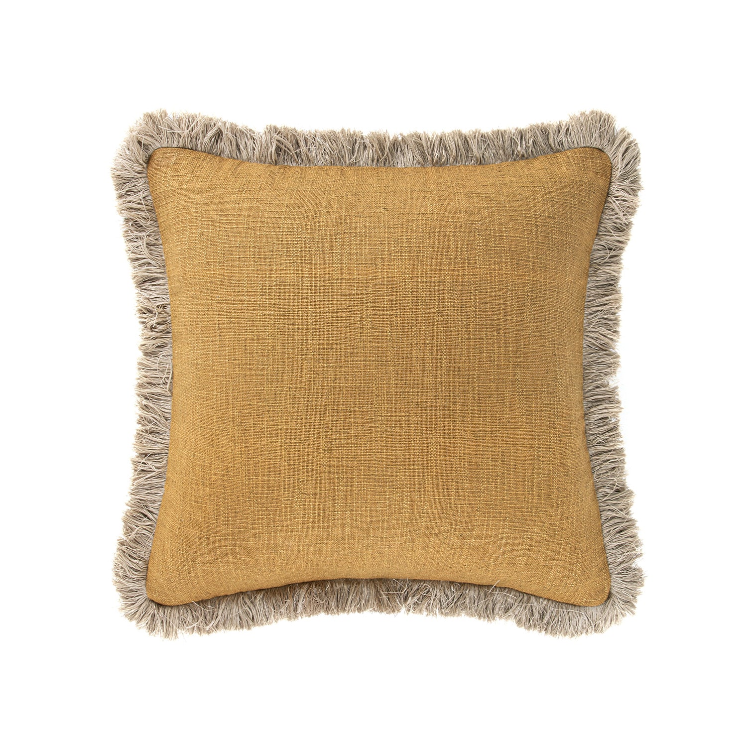 Kyra Dijon Yellow Linen Fringed Cushion
