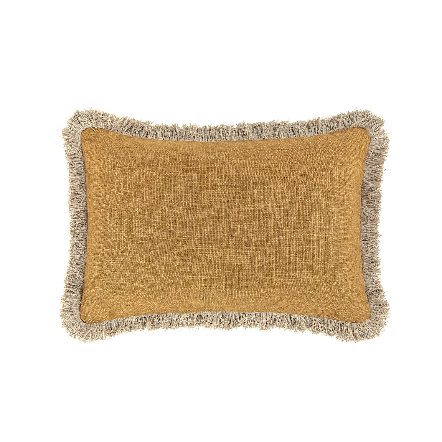 Kyra Dijon Yellow Linen Fringed Rectangular Cushion