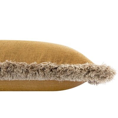 Kyra Dijon Yellow Linen Fringed Rectangular Cushion