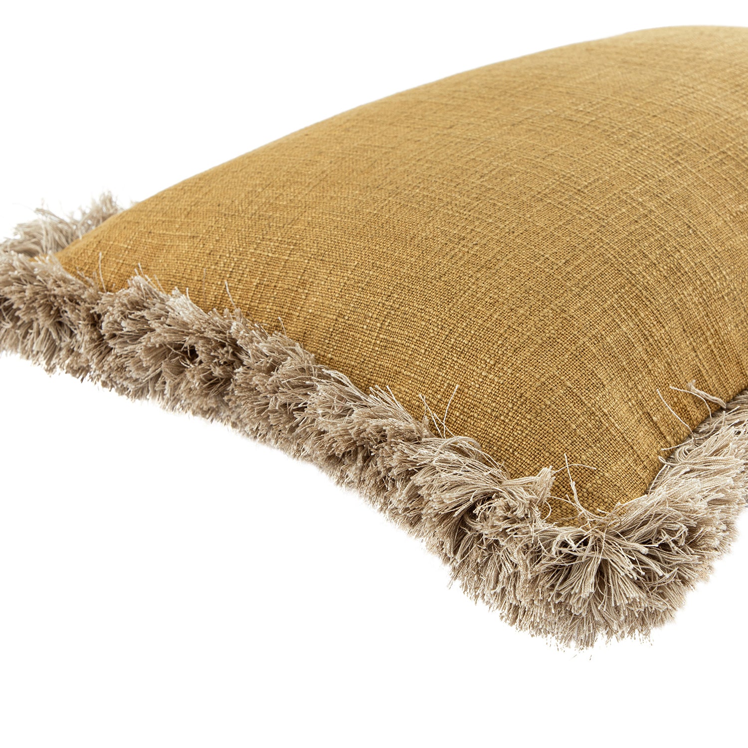 Kyra Dijon Yellow Linen Fringed Rectangular Cushion