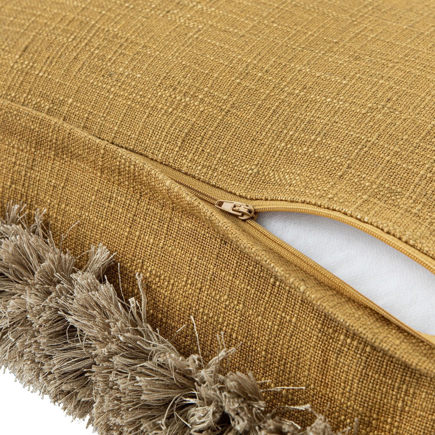 Kyra Dijon Yellow Linen Fringed Rectangular Cushion