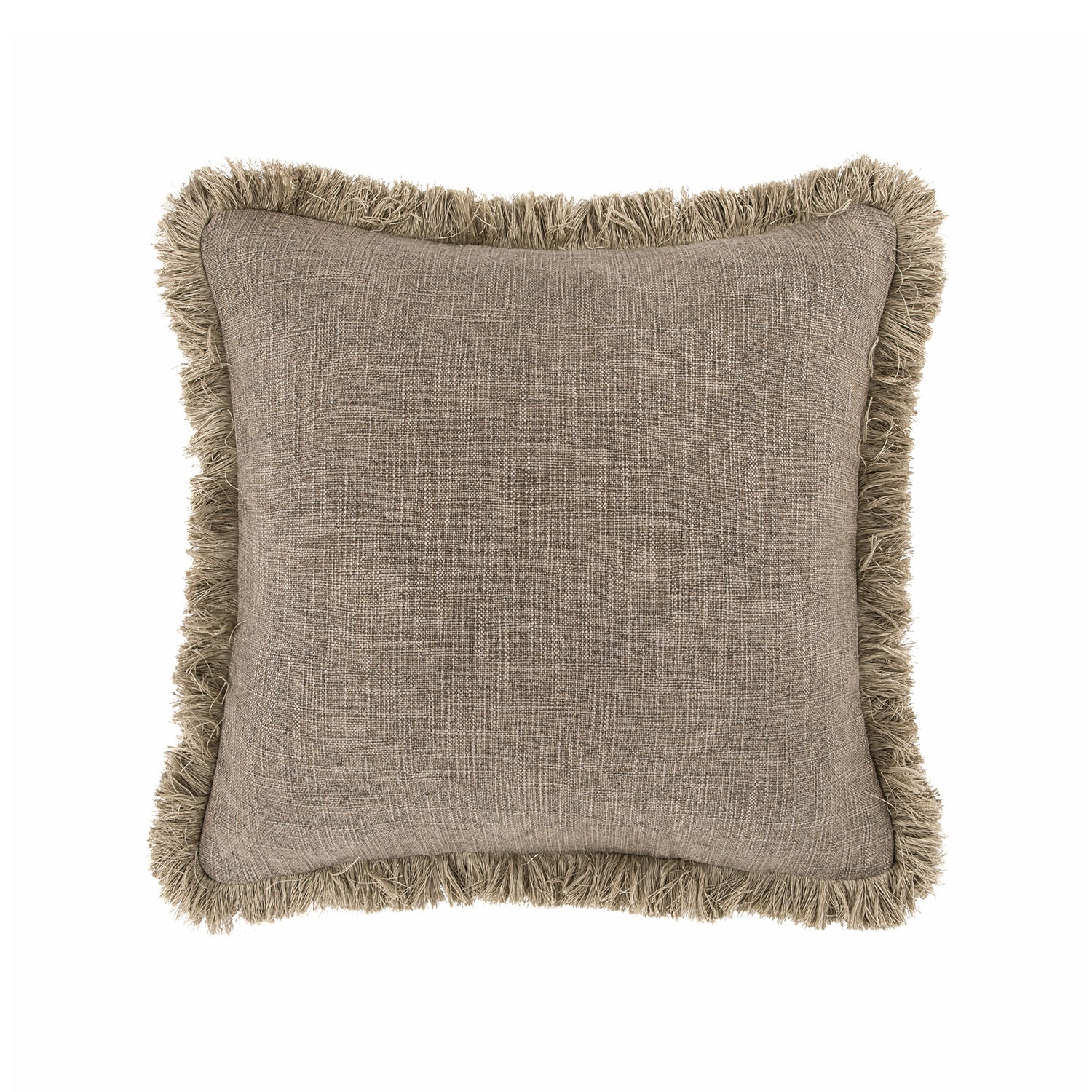 Kyra Mushroom Grey Linen Fringed Cushion
