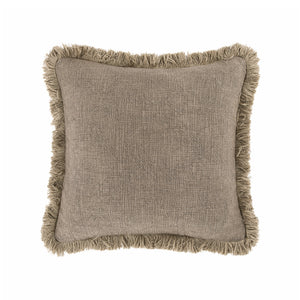 Kyra Mushroom Grey Linen Fringed Cushion