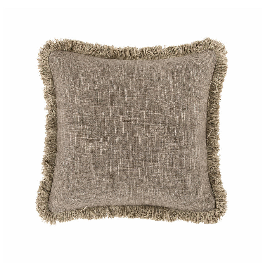 Kyra Mushroom Grey Linen Fringed Cushion