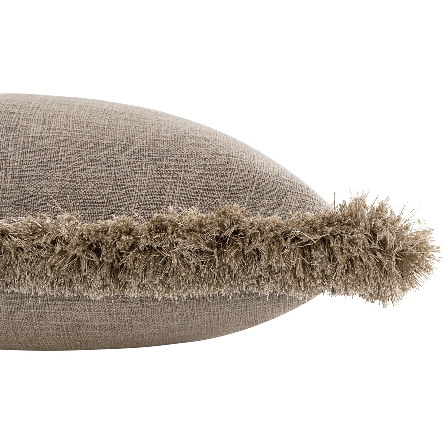 Kyra Mushroom Grey Linen Fringed Cushion