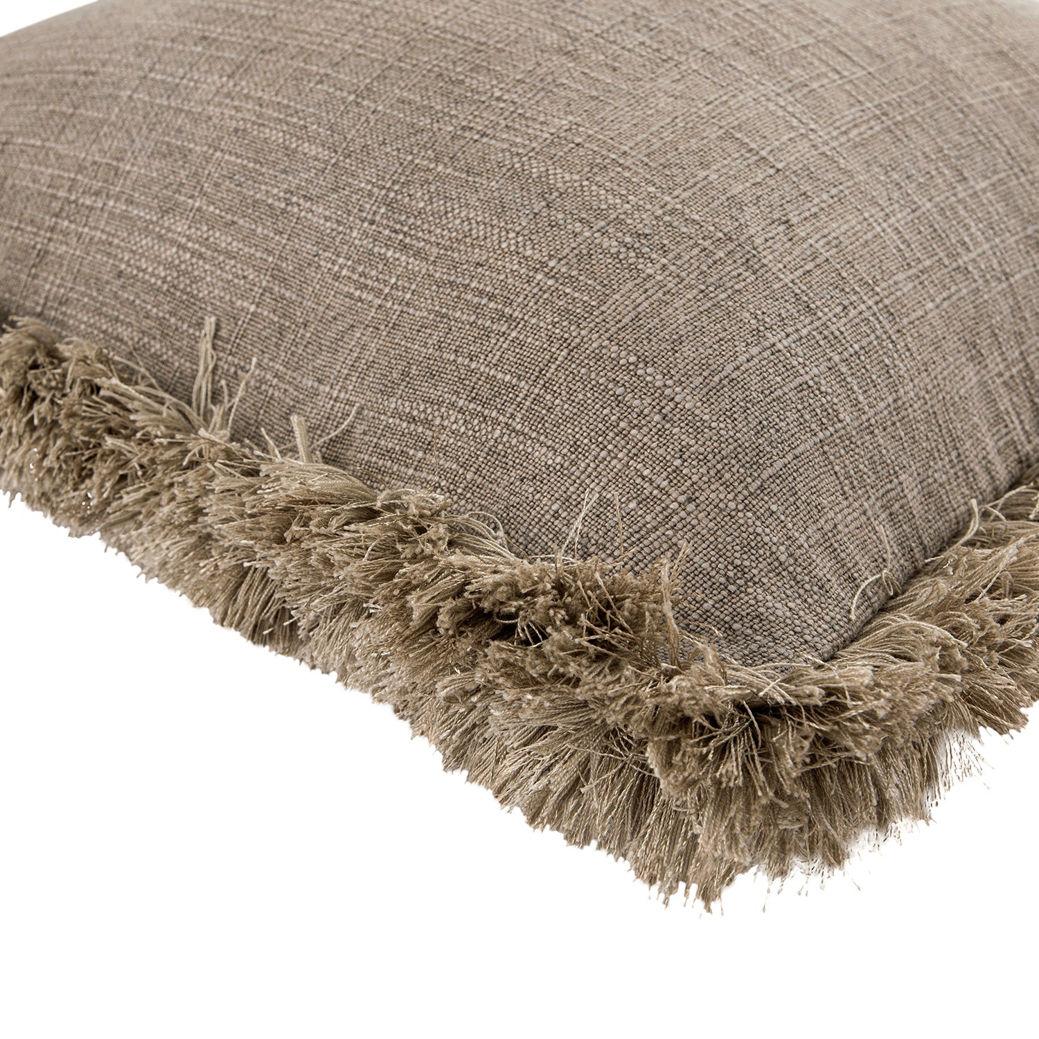 Kyra Mushroom Grey Linen Fringed Cushion