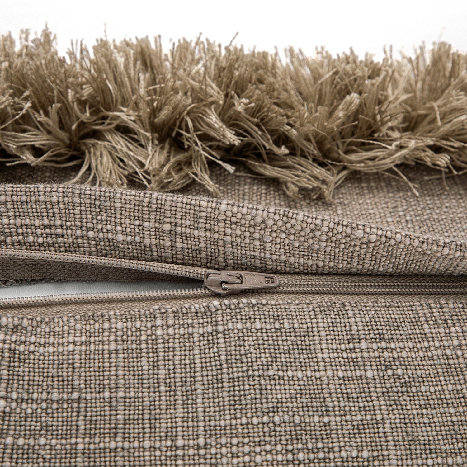 Kyra Mushroom Grey Linen Fringed Cushion