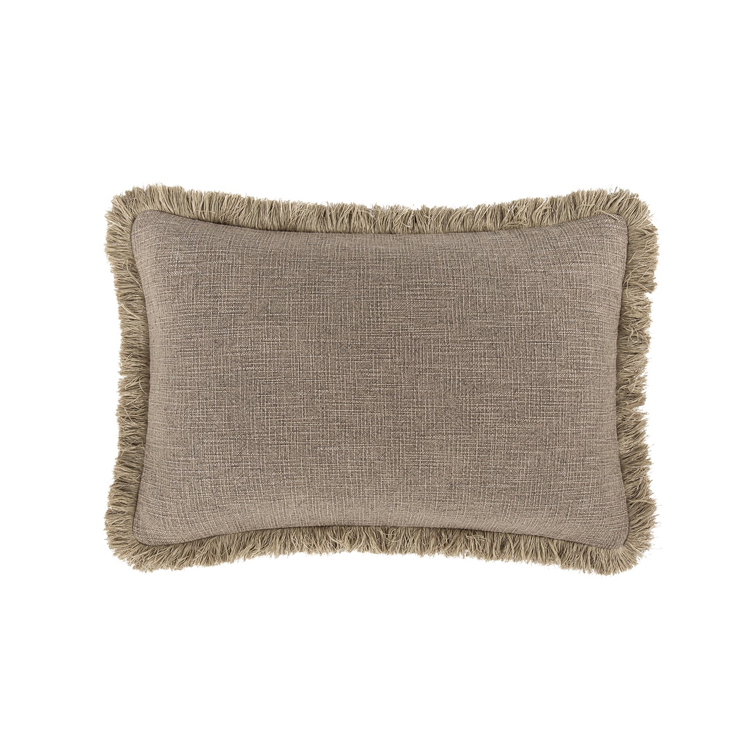 Kyra Mushroom Grey Linen Fringed Rectangular Cushion