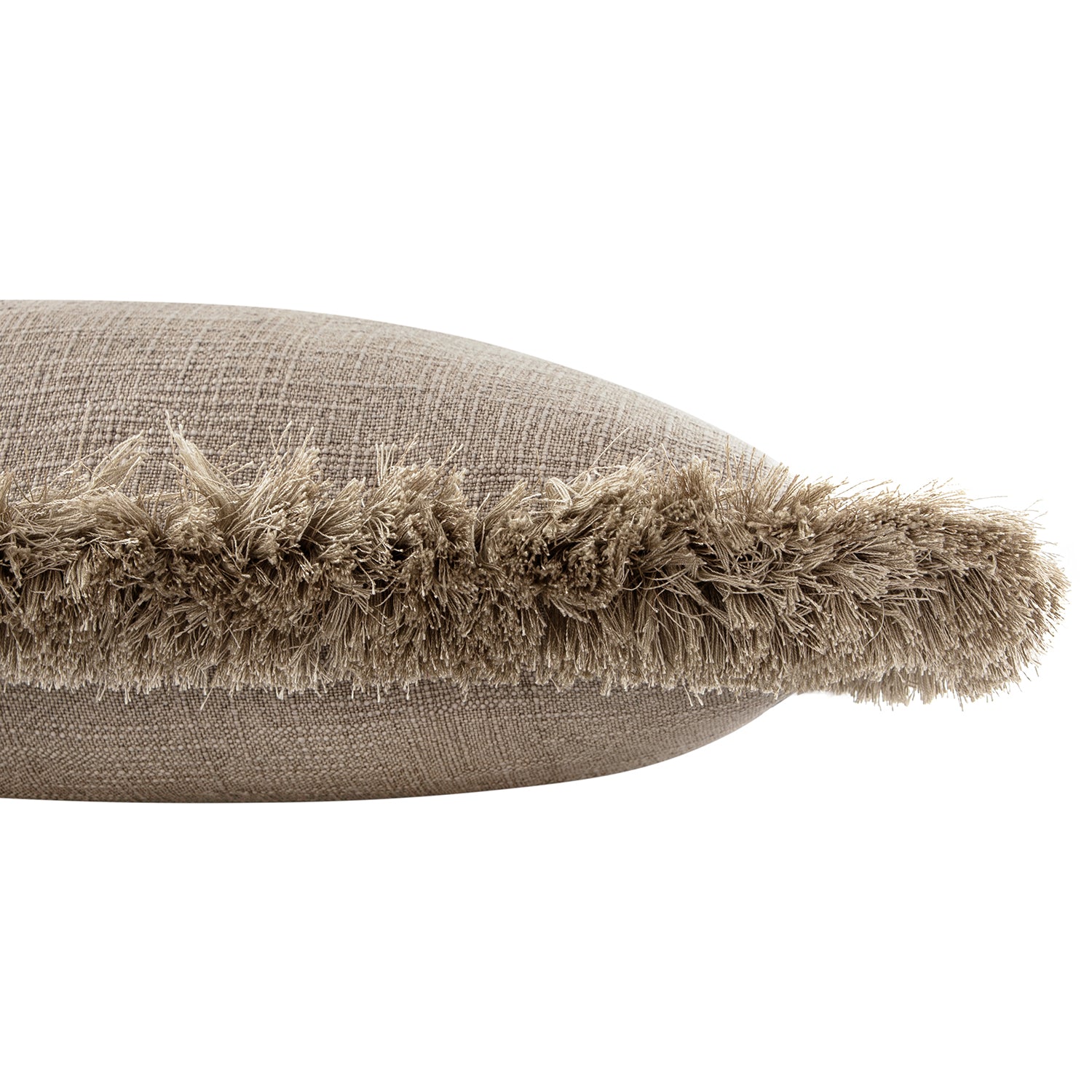 Kyra Mushroom Grey Linen Fringed Rectangular Cushion