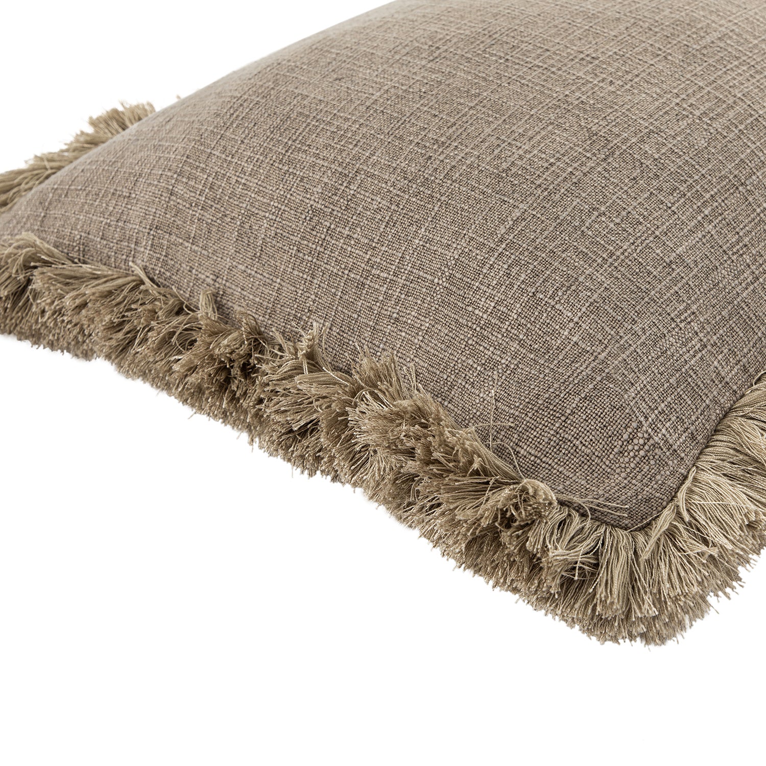 Kyra Mushroom Grey Linen Fringed Rectangular Cushion