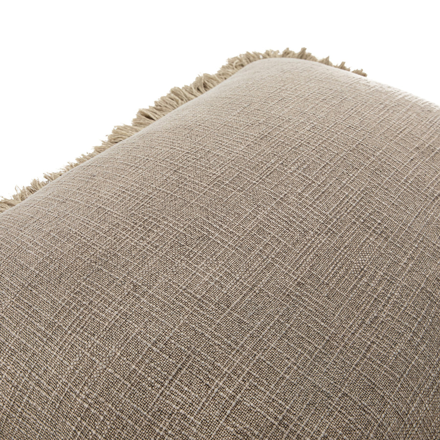 Kyra Mushroom Grey Linen Fringed Rectangular Cushion