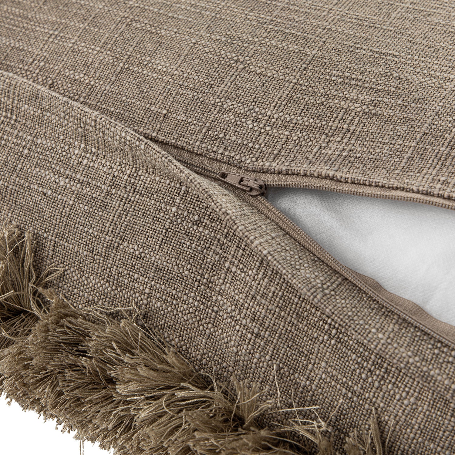 Kyra Mushroom Grey Linen Fringed Rectangular Cushion