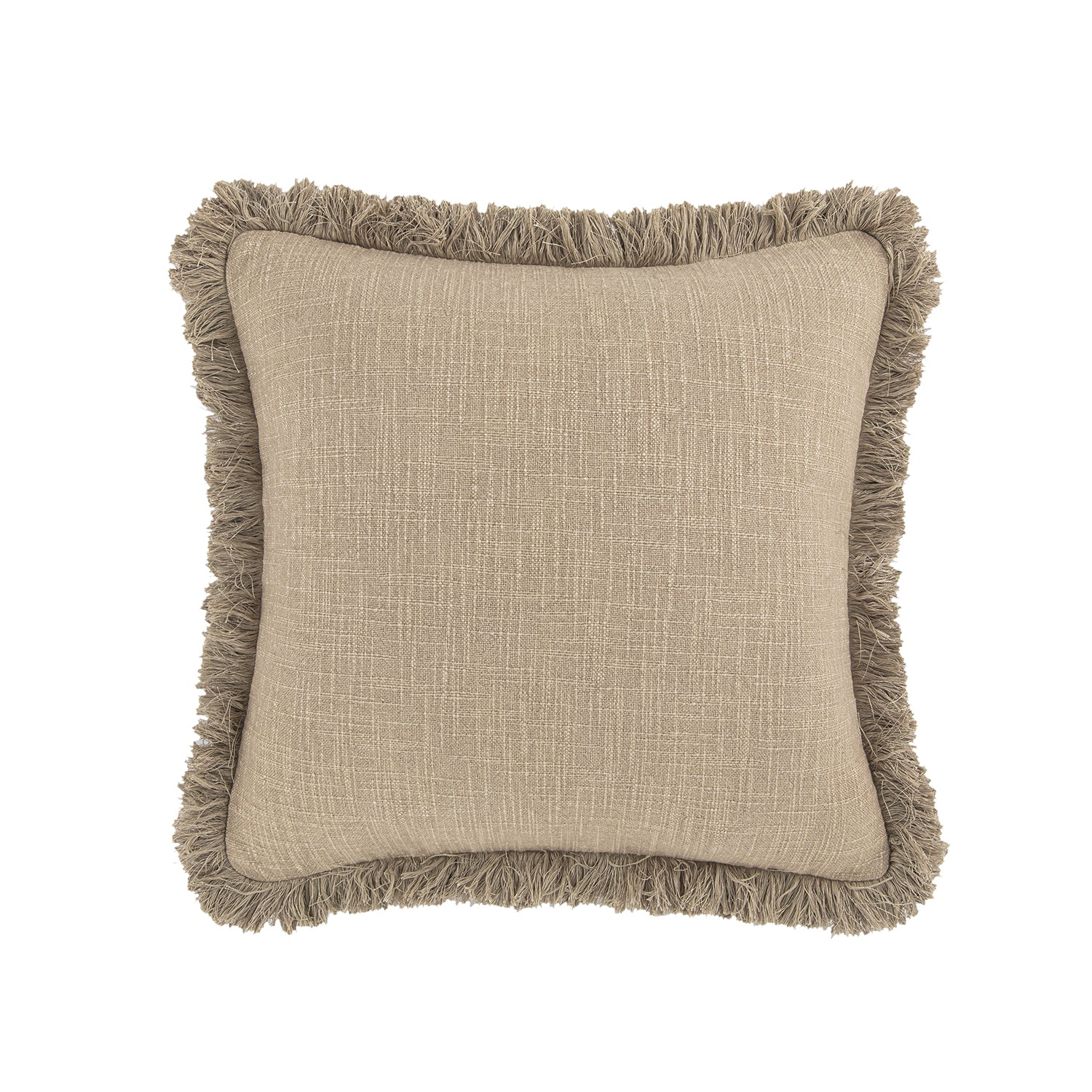 Kyra Oatmeal Linen Fringed Cushion