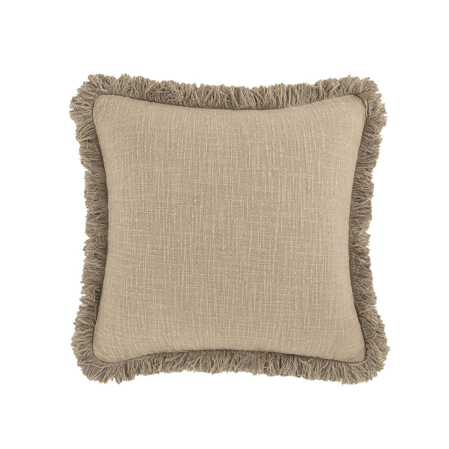 Kyra Oatmeal Linen Fringed Cushion