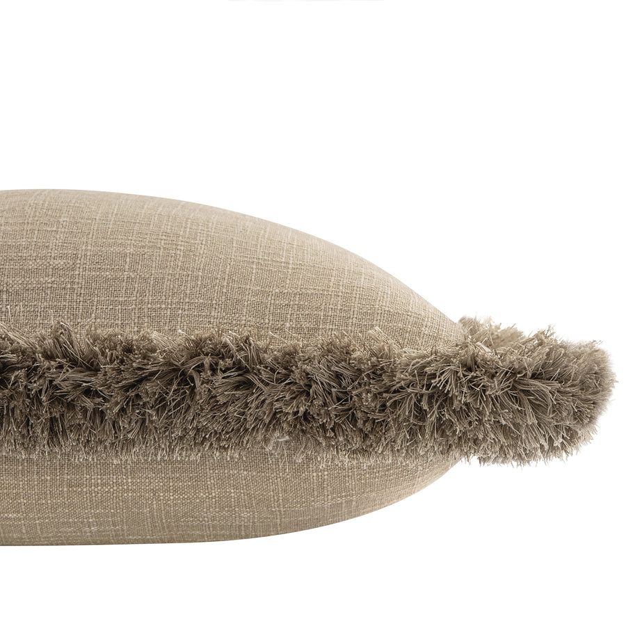 Kyra Oatmeal Linen Fringed Cushion