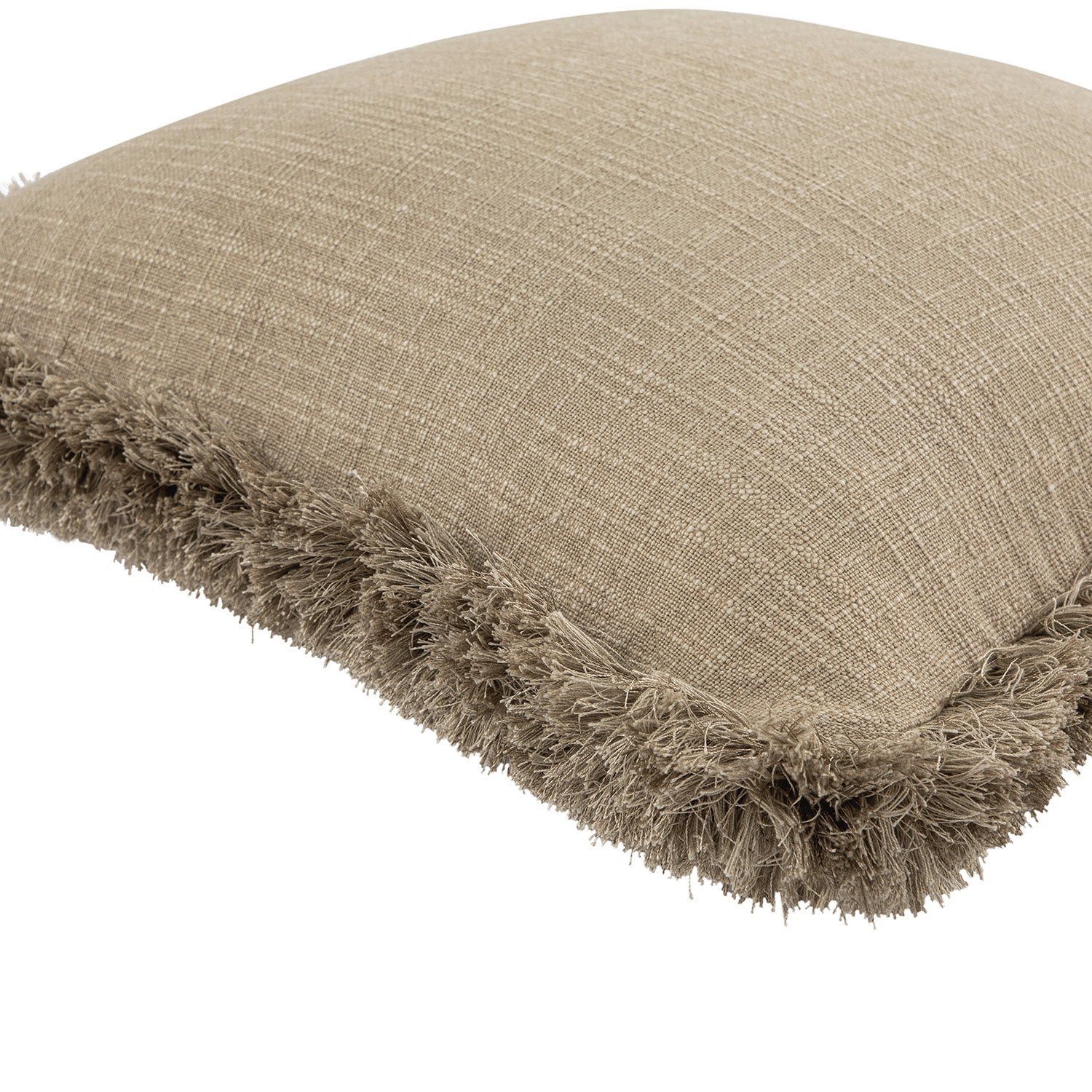 Kyra Oatmeal Linen Fringed Cushion