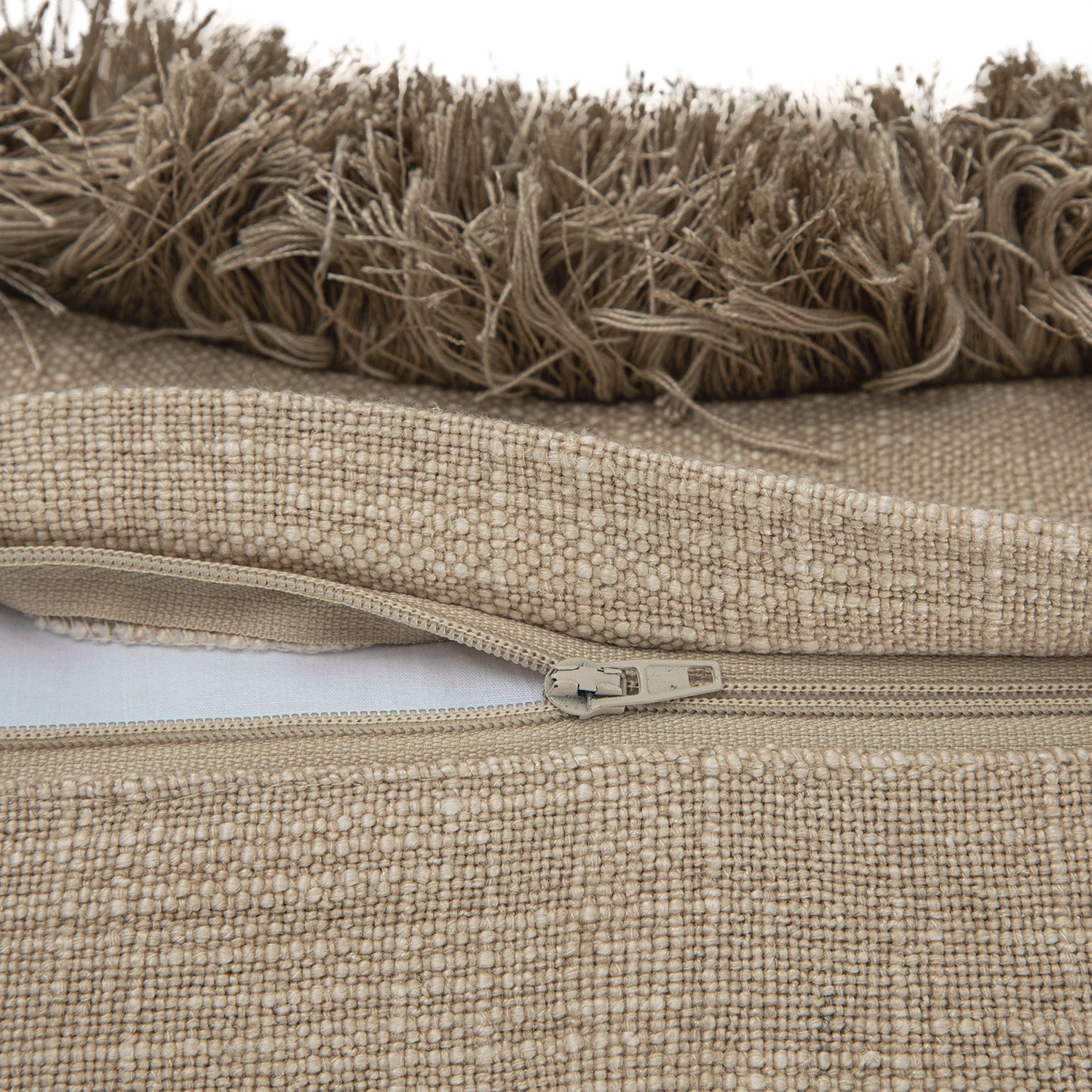 Kyra Oatmeal Linen Fringed Cushion