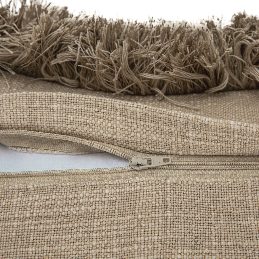 Kyra Oatmeal Linen Fringed Cushion