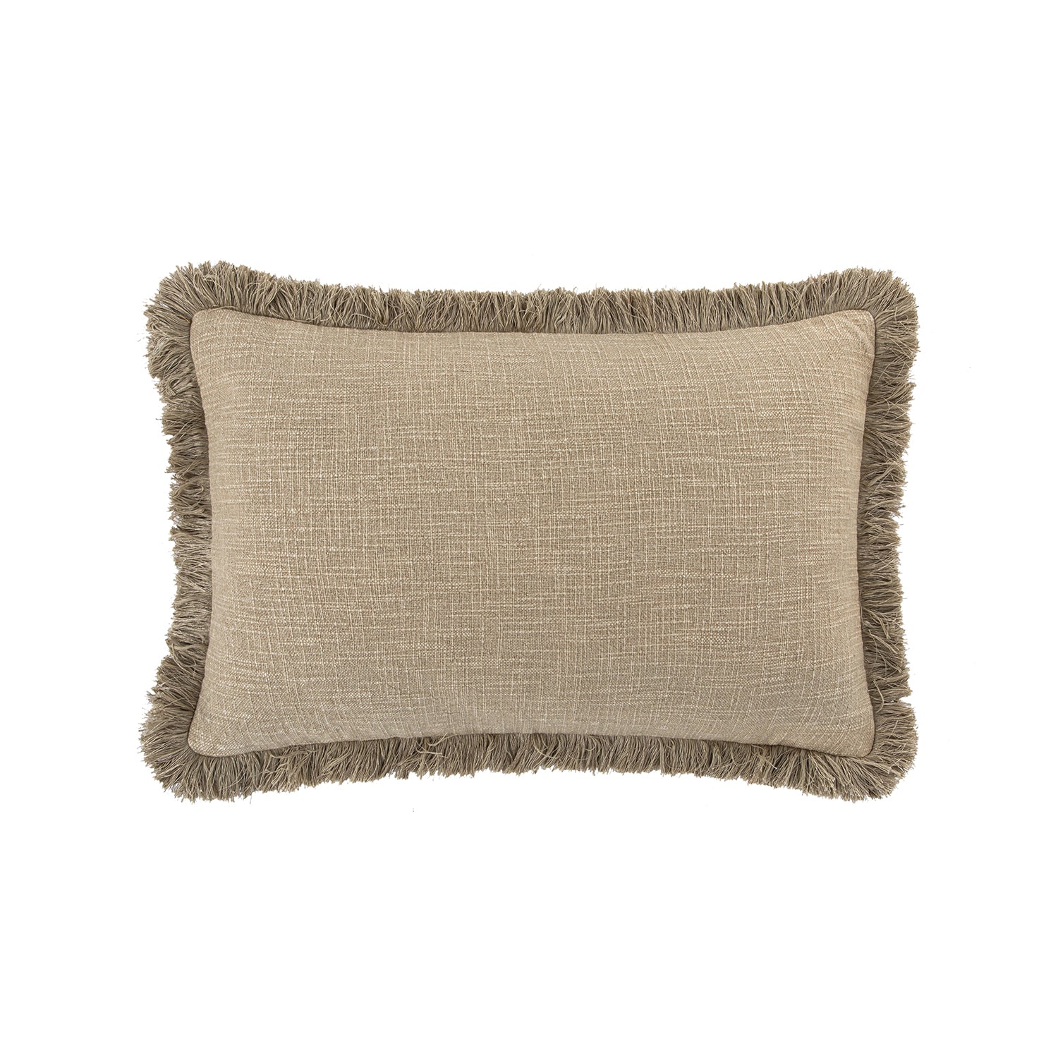 Kyra Oatmeal Linen Fringed Rectangular Cushion