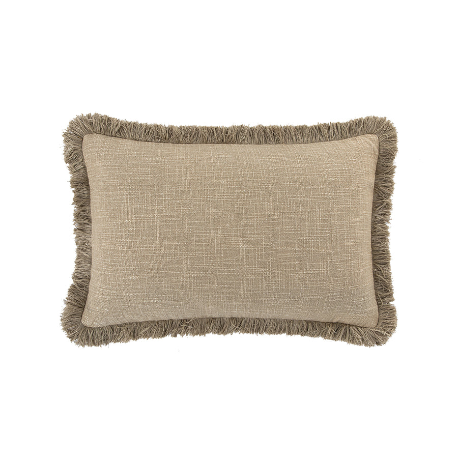 Kyra Oatmeal Linen Fringed Rectangular Cushion