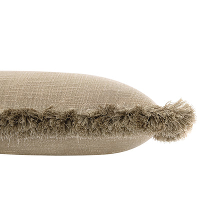 Kyra Oatmeal Linen Fringed Rectangular Cushion
