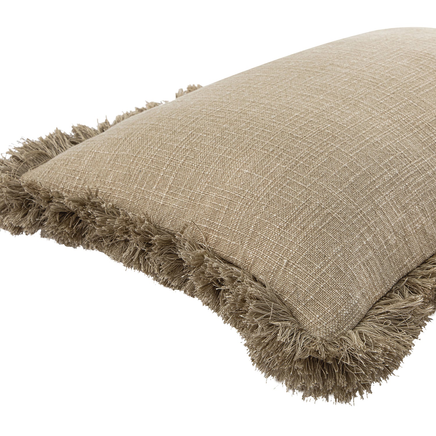 Kyra Oatmeal Linen Fringed Rectangular Cushion
