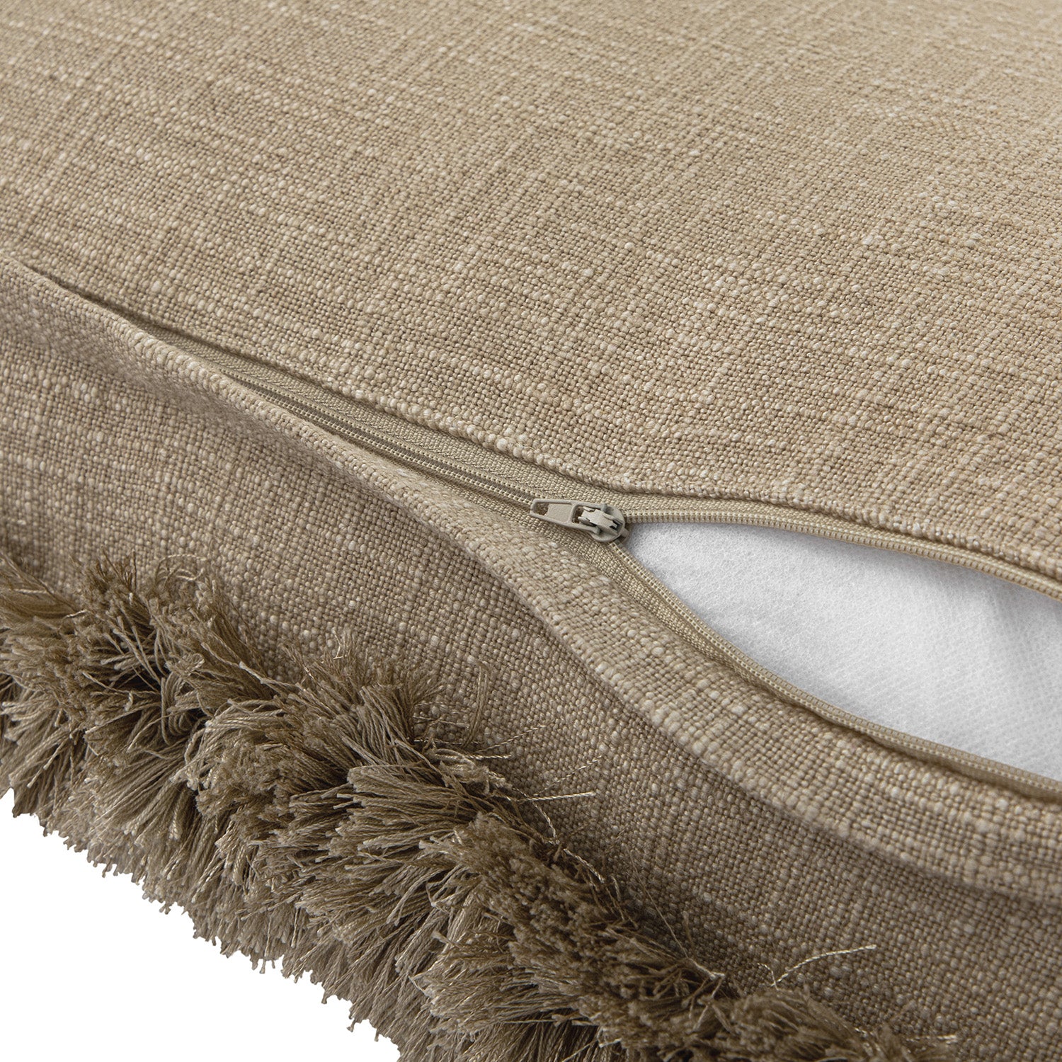 Kyra Oatmeal Linen Fringed Rectangular Cushion