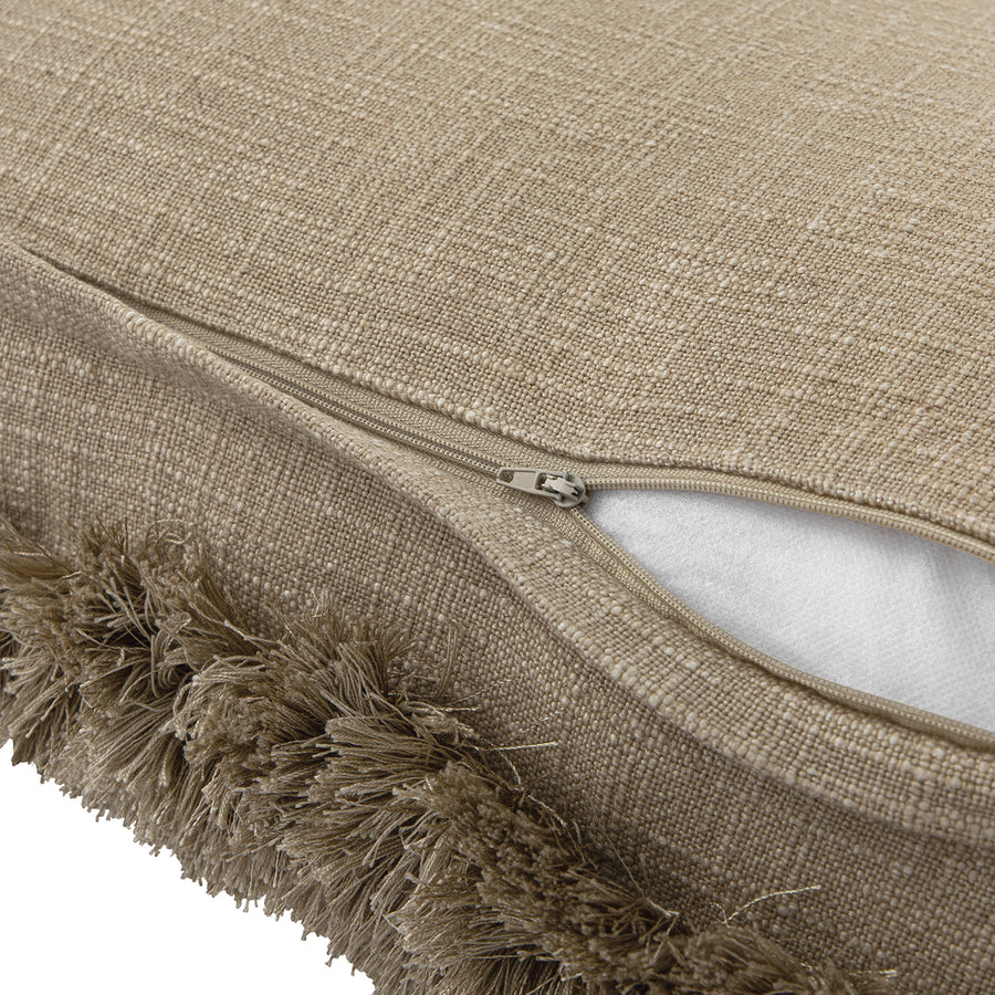 Kyra Oatmeal Linen Fringed Rectangular Cushion